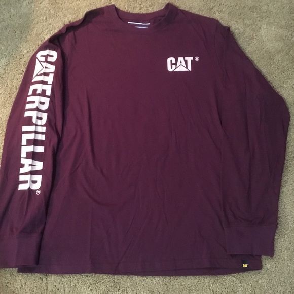 NEW! Caterpillar Long Sleeve T -Shirt Burgundy (Large) - Picture 2 of 4